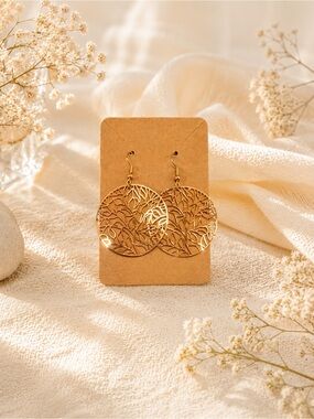 Rose Gold Filigree Circle Drop Earrings - Women Fashion Jewelry NWOT
